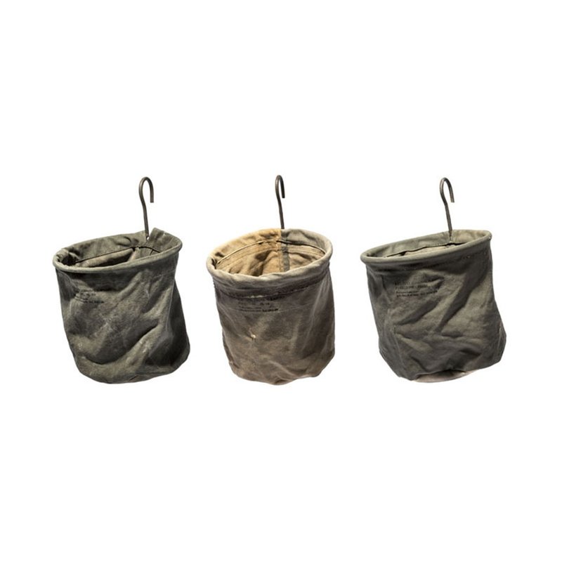 VINTAGE TENT FABRIC HOOK BASKET 复古仿旧帐篷布圆筒提袋-小 - 收纳用品 - 棉．麻 卡其色