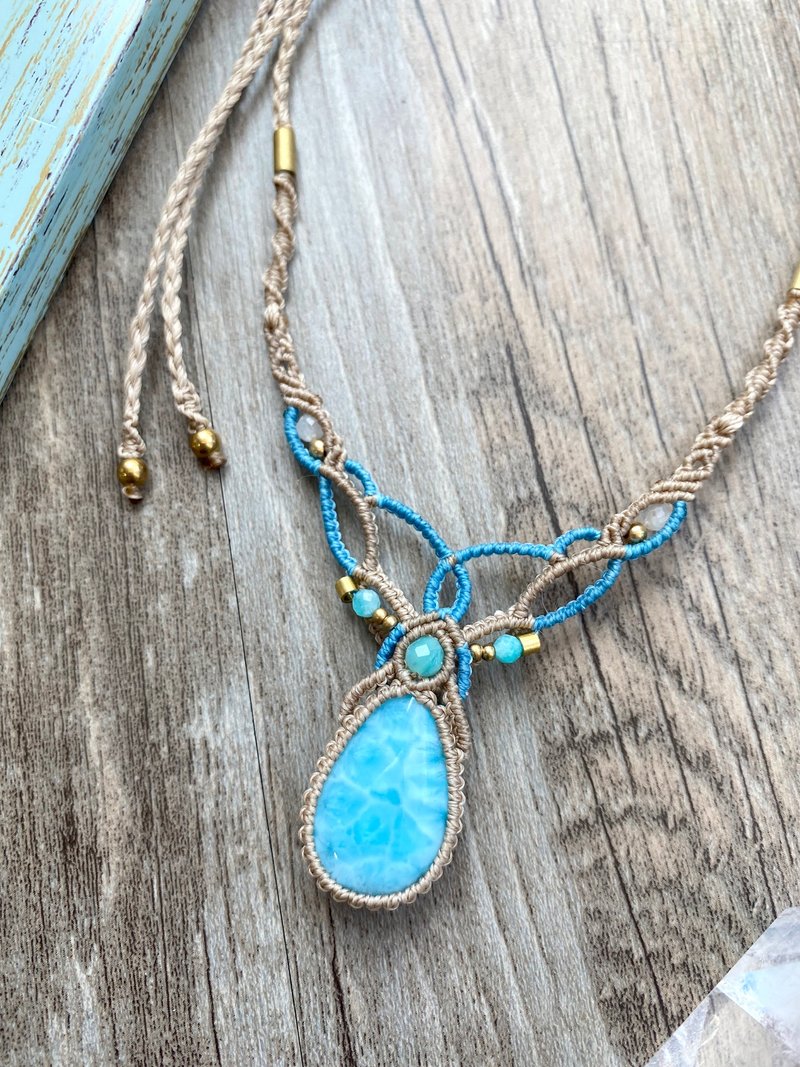 N182 民族风 南美蜡线编织 拉利玛(海纹石) 天河石珠 铜珠 项链 - 项链 - 其他材质 蓝色