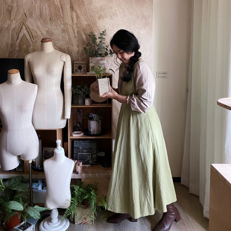 【洋装09】 公主袖松紧A裙典雅洋装/61色自选 - 洋装/连衣裙 - 棉．麻 绿色