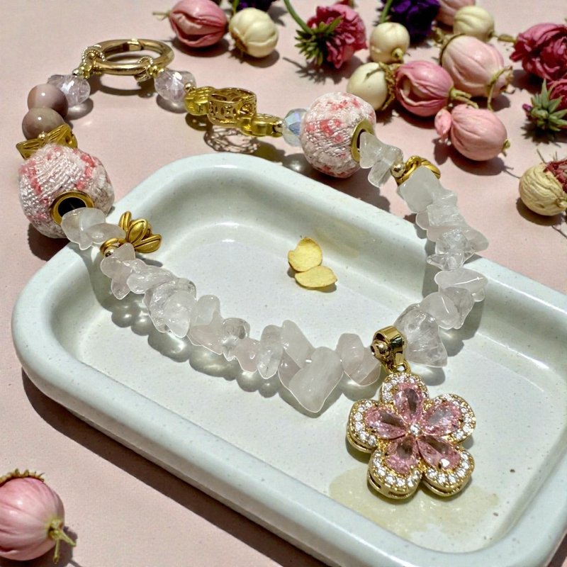 粉雾守心手机链 粉晶 阿拉善 温柔疗愈挂饰 - 挂绳/吊绳 - 水晶 粉红色