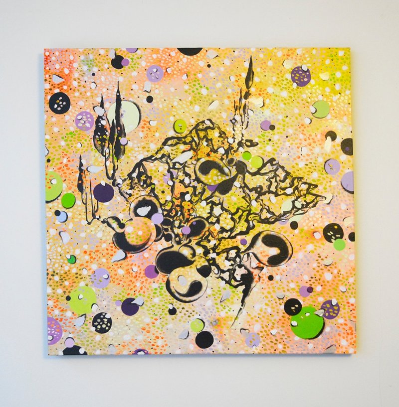 台湾艺术家 几何 细胞 橘色 泡泡 梦幻 现代艺术 压克力画创作 - 摆饰 - 颜料 橘色