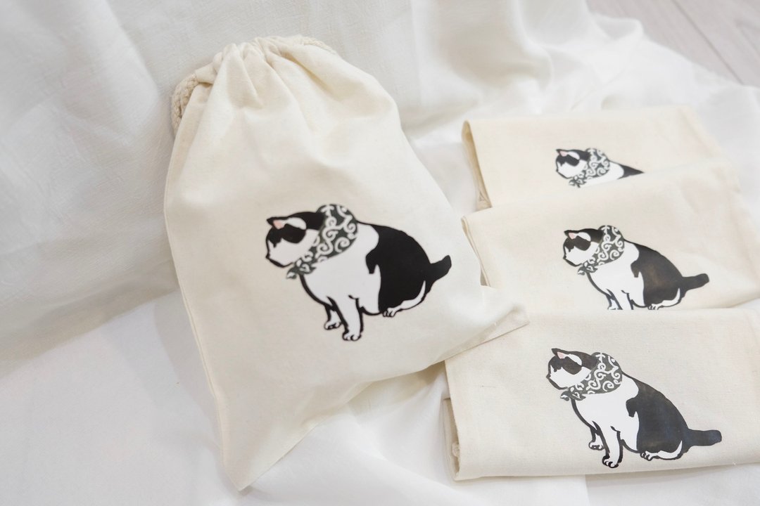泥棒猫 帆布束口袋 - 收纳用品 - 棉 白色
