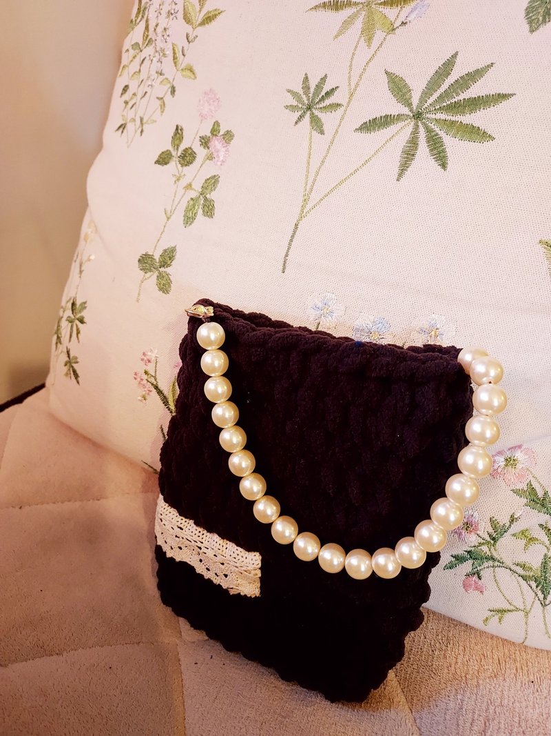 熊布朗。小奢华珍珠绒手挽包 - 化妆包/杂物包 - 聚酯纤维 咖啡色