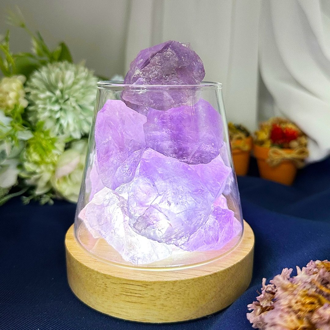 【MU 工坊】浅紫水晶扩香石夜灯/水晶扩香灯/碎石/室内香薰/净化 - 香薰/精油/线香 - 其他材质 