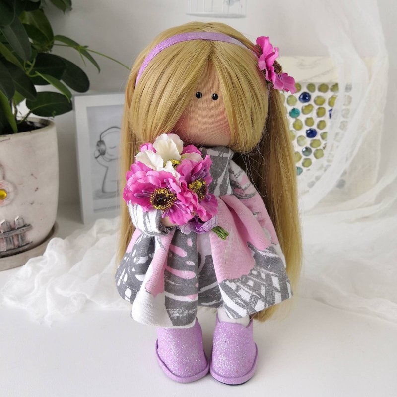 Handmade rag doll. Tilda doll. Interior doll. Decorative doll birthday gift - 玩偶/公仔 - 棉．麻 