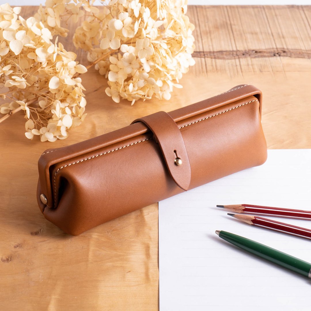 意大利皮革笔袋 Paka-pen #Cognac【入学礼】【就职礼】【可定制化赠礼】 - 铅笔盒/笔袋 - 真皮 咖啡色