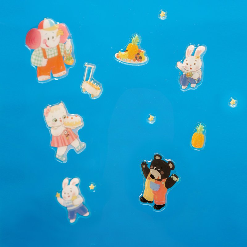 生日派对 80s复古昭和 可爱动物 滴胶闪粉贴纸 - 贴纸 - 聚酯纤维 多色