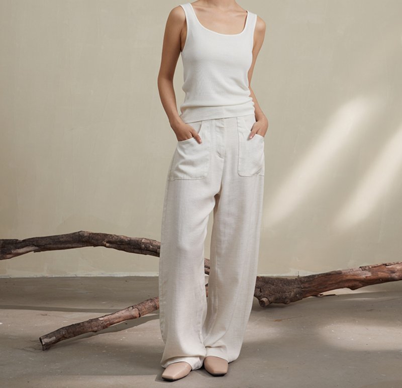 【亚麻弯刀】新中式复古 垂坠廓形直筒裤 - 女装长裤 - 棉．麻 多色
