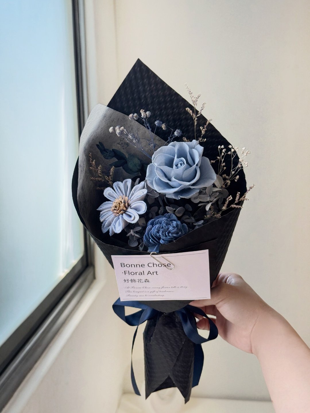个性简约永生玫瑰花束 - 黑蓝色系、小众独特礼、一眼爱上 - 干燥花/捧花 - 植物．花 黑色