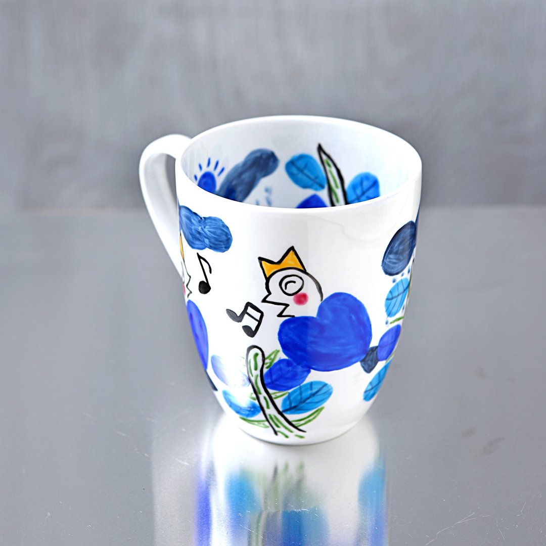 Talking in the Treetop Blue Heart Bird Mug Cup L Bone China - 咖啡杯/马克杯 - 瓷 蓝色