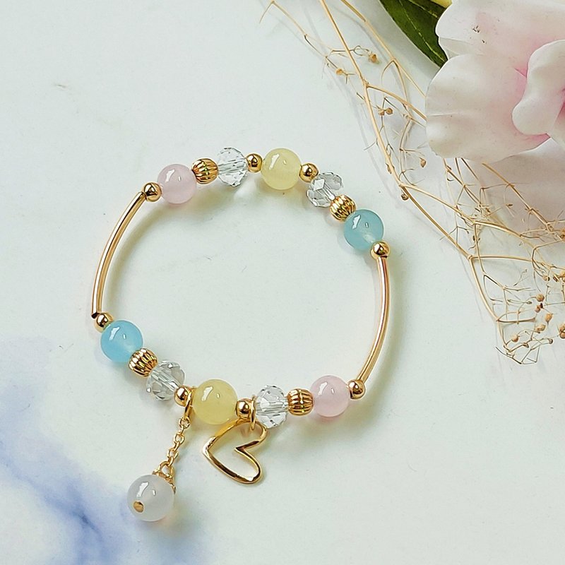 14K金包铜金款水晶玉髓幸运手链 时尚开运 弹性手链 - 手链/手环 - 其他金属 粉红色