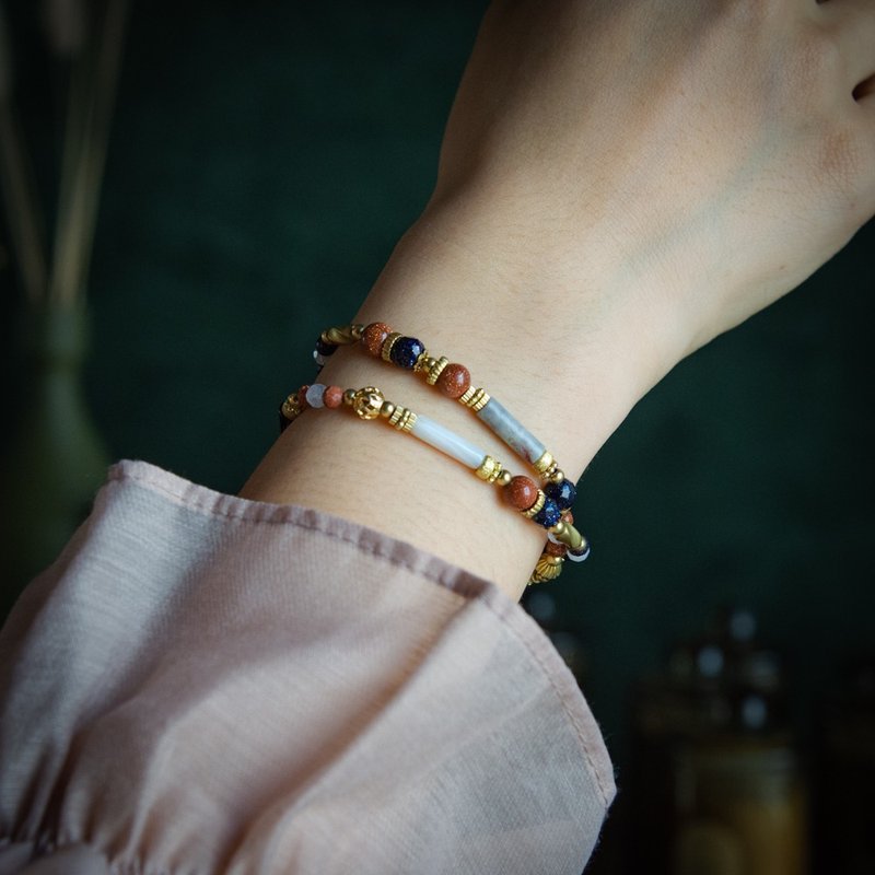 黑杰克21点  // C1445黑玛瑙红金沙疯狂玛瑙双圈手链 - 手链/手环 - 宝石 