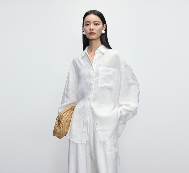 【100%雨露麻】法式簡約/松弛感寬鬆襯衫/長褲 - 女装衬衫 - 棉．麻 多色