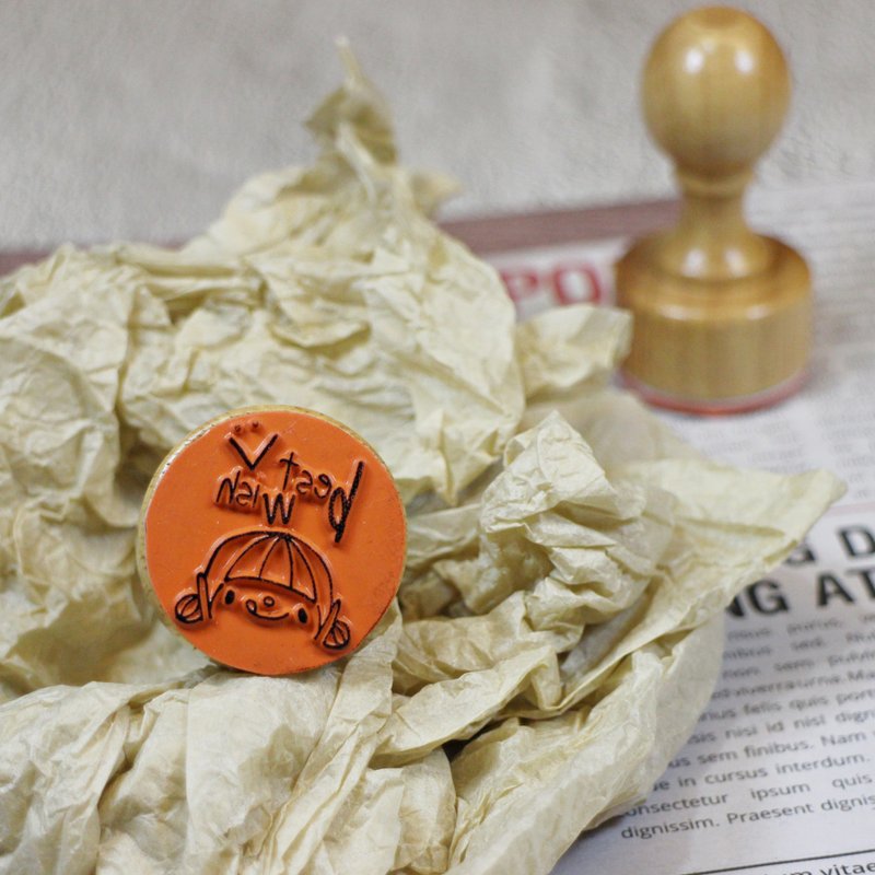 圆圆文字女孩手柄印章 / BEST WISH - 印章/印台 - 塑料 橘色