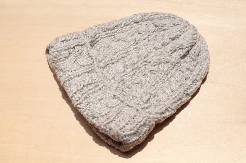 编织纯羊毛帽 编织帽 针织毛帽 内刷毛手织毛帽 毛线帽-麻花灰色 - 帽子 - 羊毛 灰色