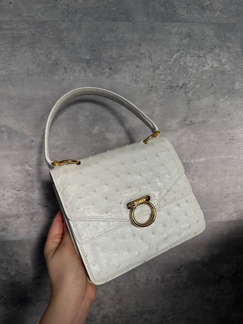 中古包 Celine 赛琳 白色鸵鸟皮双层翻盖Box包 - 手提包/手提袋 - 真皮 白色