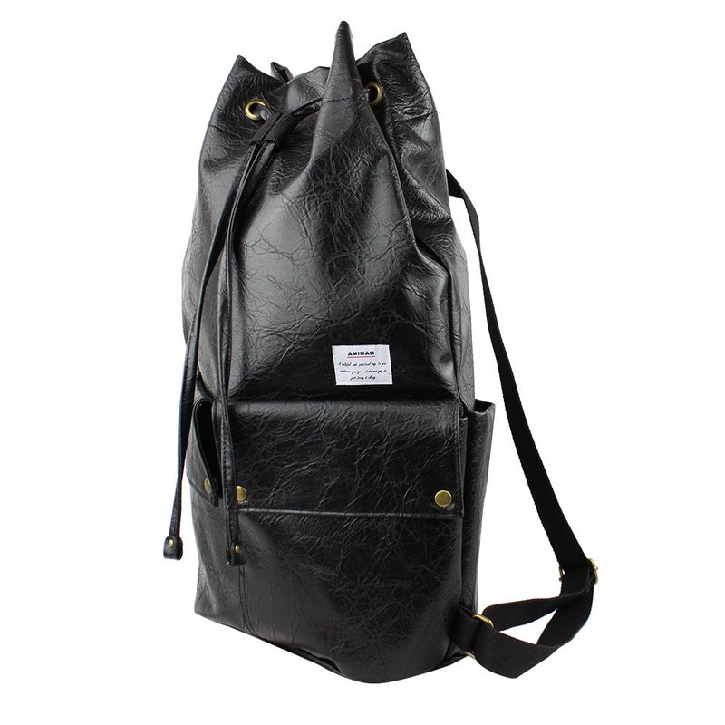 黑色束口后背包【am-0293】 - 束口袋双肩包 - 人造皮革 黑色
