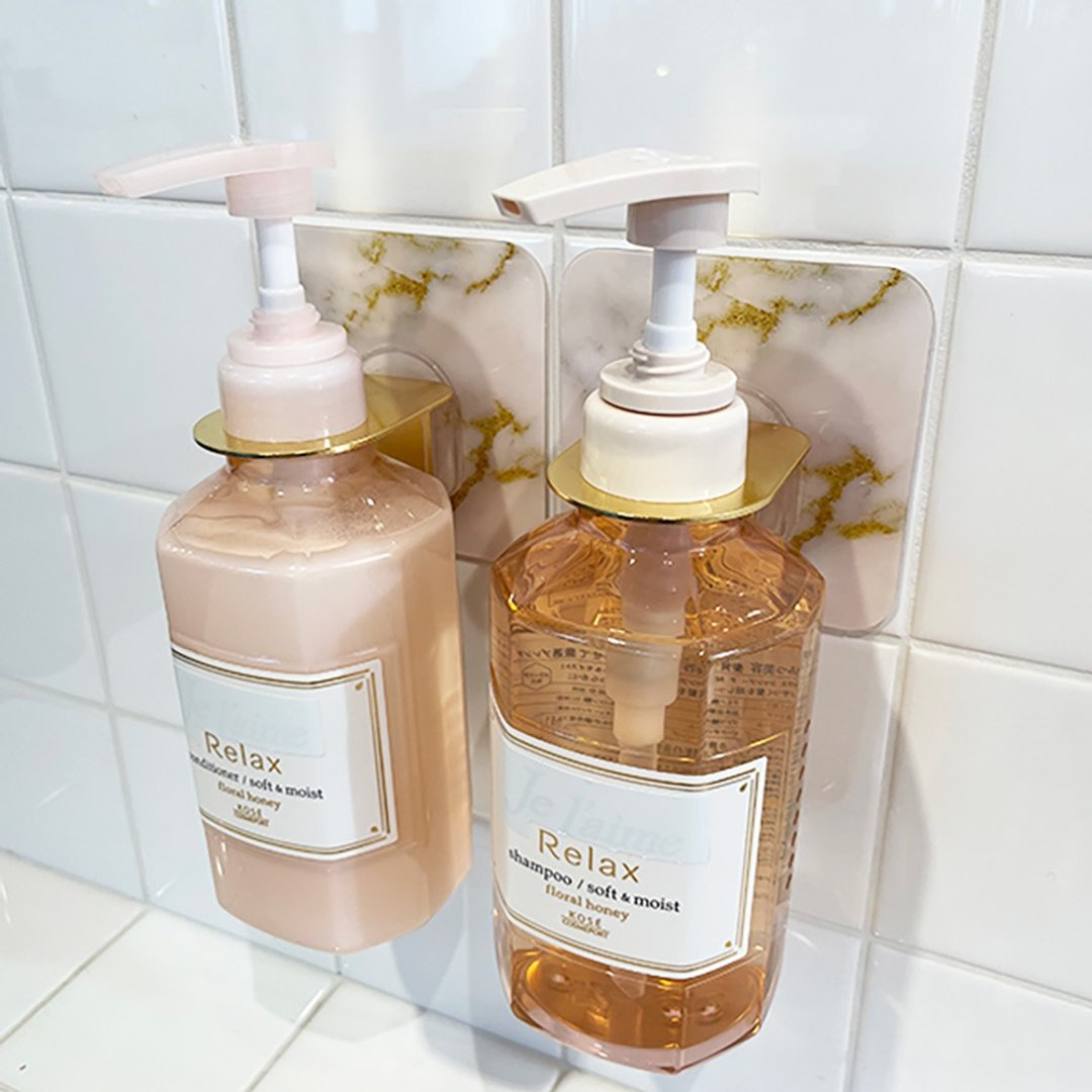 Otel Magic Sticky Hook Pump bottle Holder Mable pattern Golden metal part - 卫浴用品 - 塑料 白色