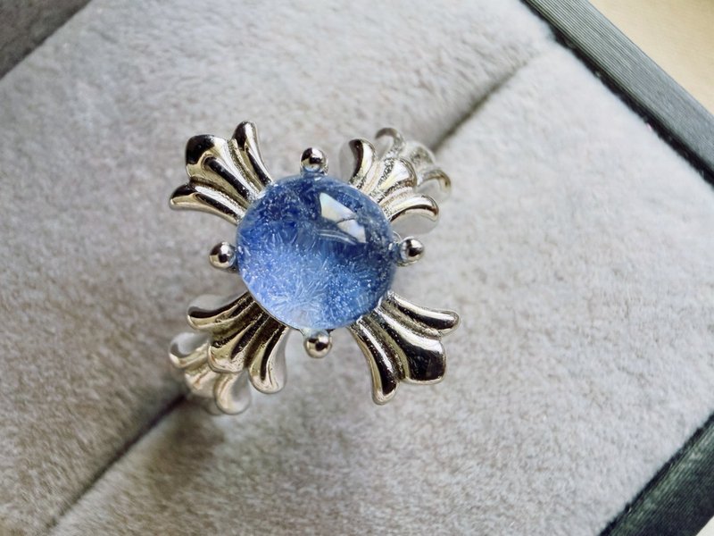 蓝线石水晶 - S 925 纯银戒指 - 戒指 - 水晶 