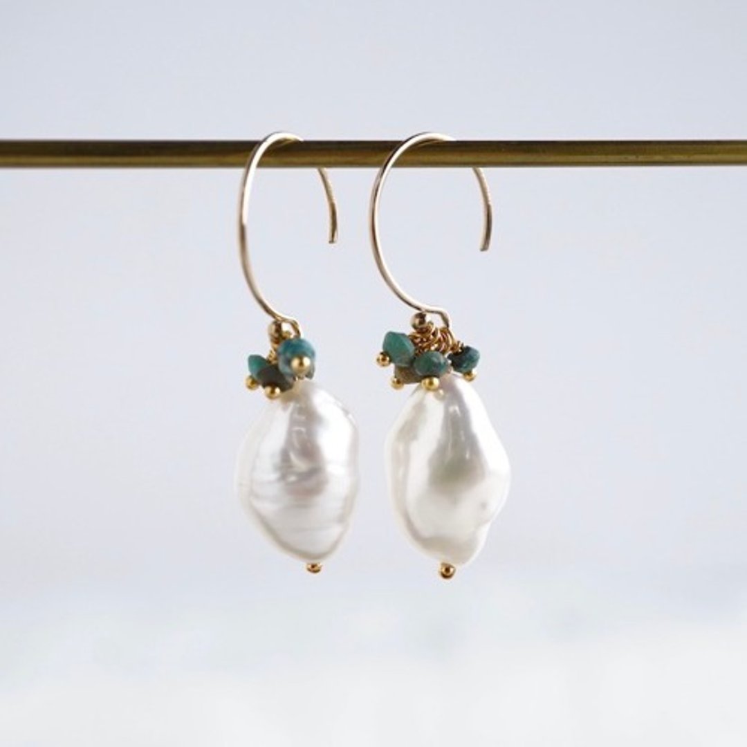 Baroque pearl earrings [OP806] - 耳环/耳夹 - 宝石 