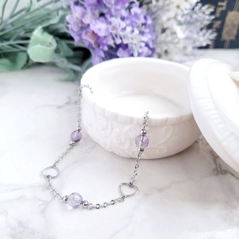 甜心花园 。紫水晶X黄水晶  心形白钢手链 - 手链/手环 - 不锈钢 多色