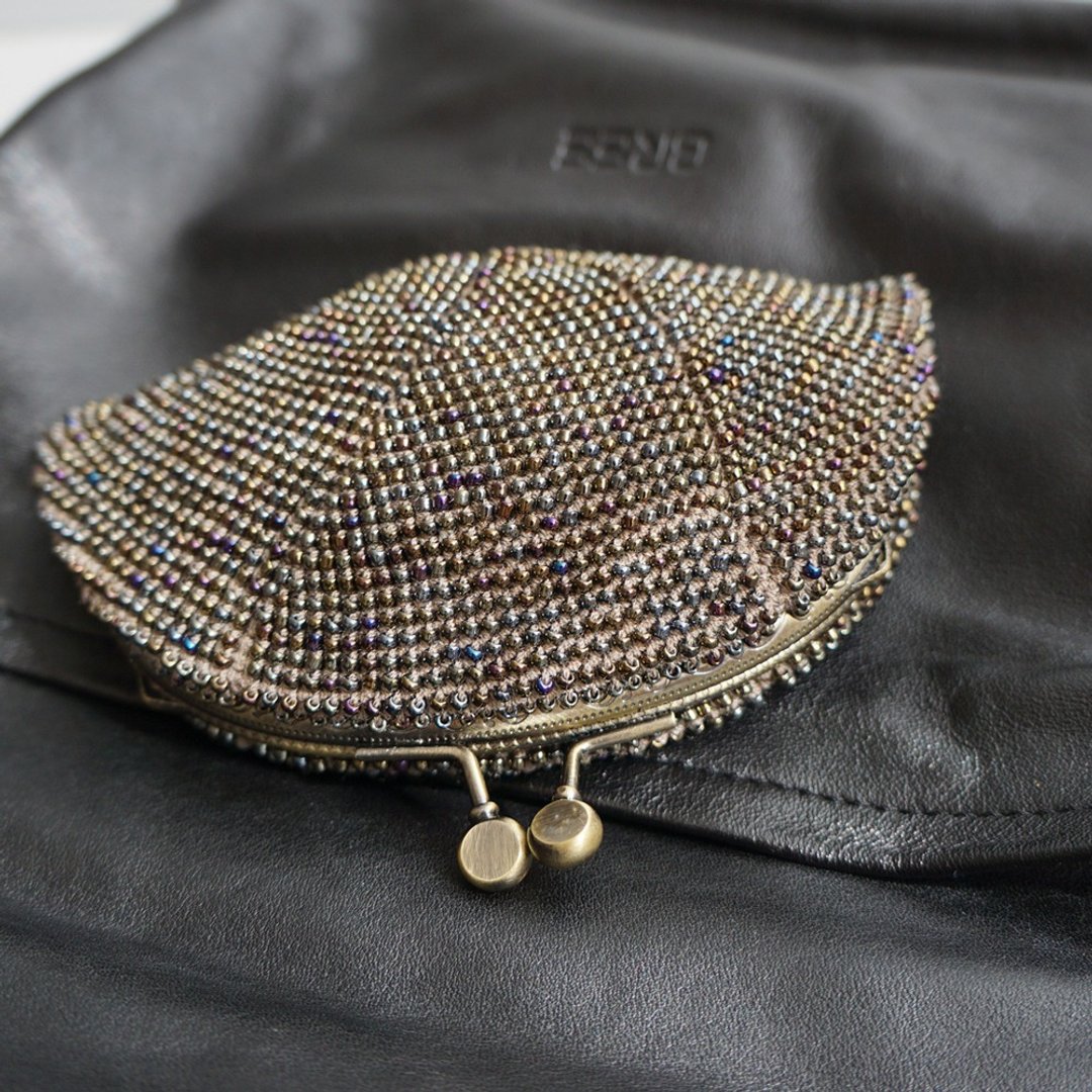 Ba-ba handmade Seedbeads crochet pouch No.1556 - 皮夹/钱包 - 其他材质 卡其色