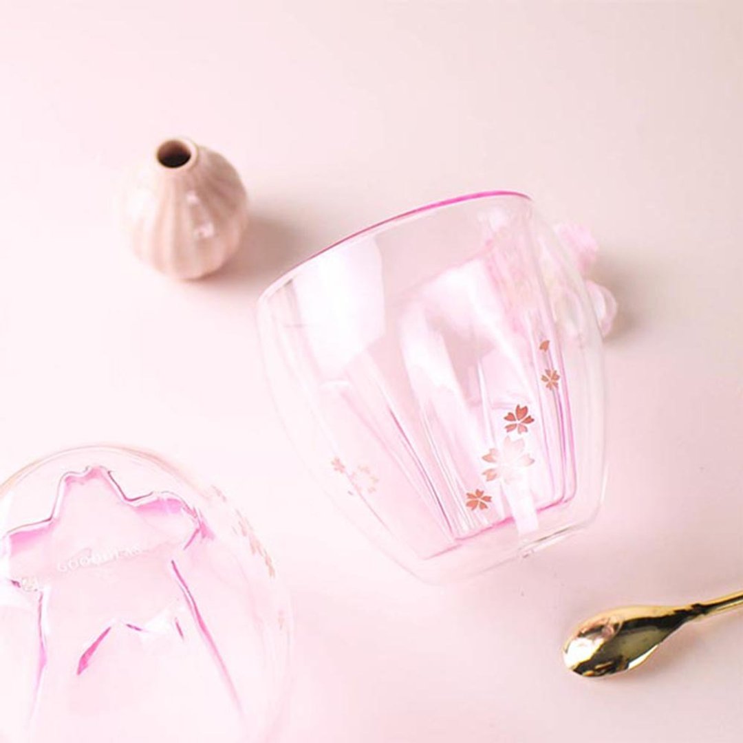 独家-樱花双层玻璃杯礼盒组 - 咖啡杯/马克杯 - 玻璃 粉红色