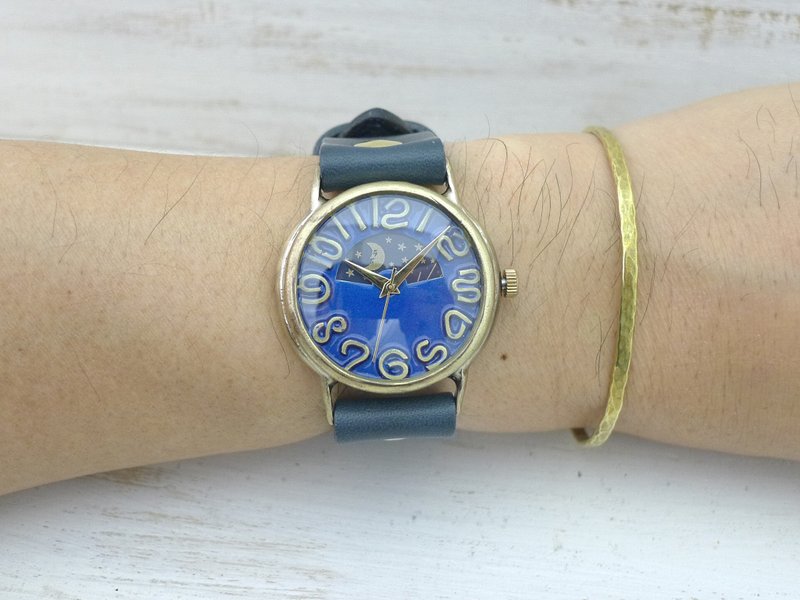 JSB-S & M Blue Dial 36mm Brass (Brass) Sun & Moon Handmade Watch (JUM38S & M) - 女表 - 铜/黄铜 蓝色