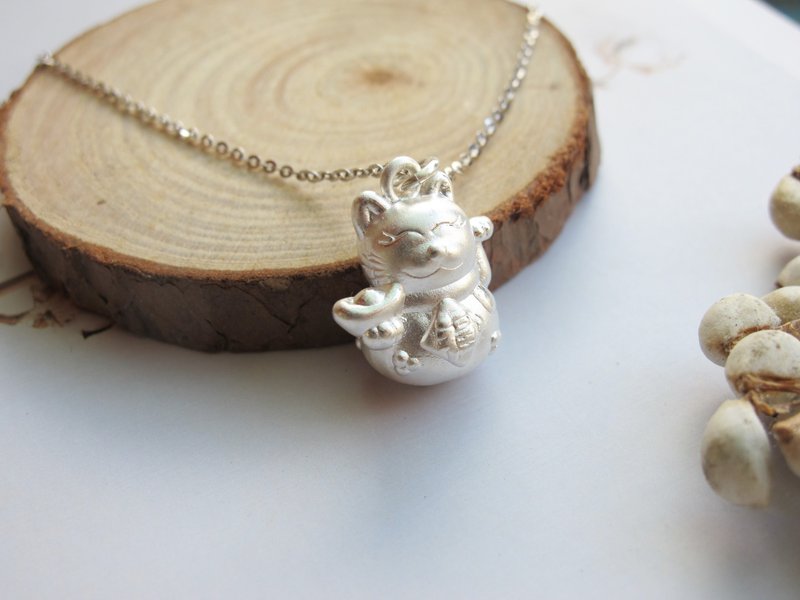 925银饰 925银链【招财猫猫猫】情侣 男女朋友 礼物 送礼 - 项链 - 纯银 银色