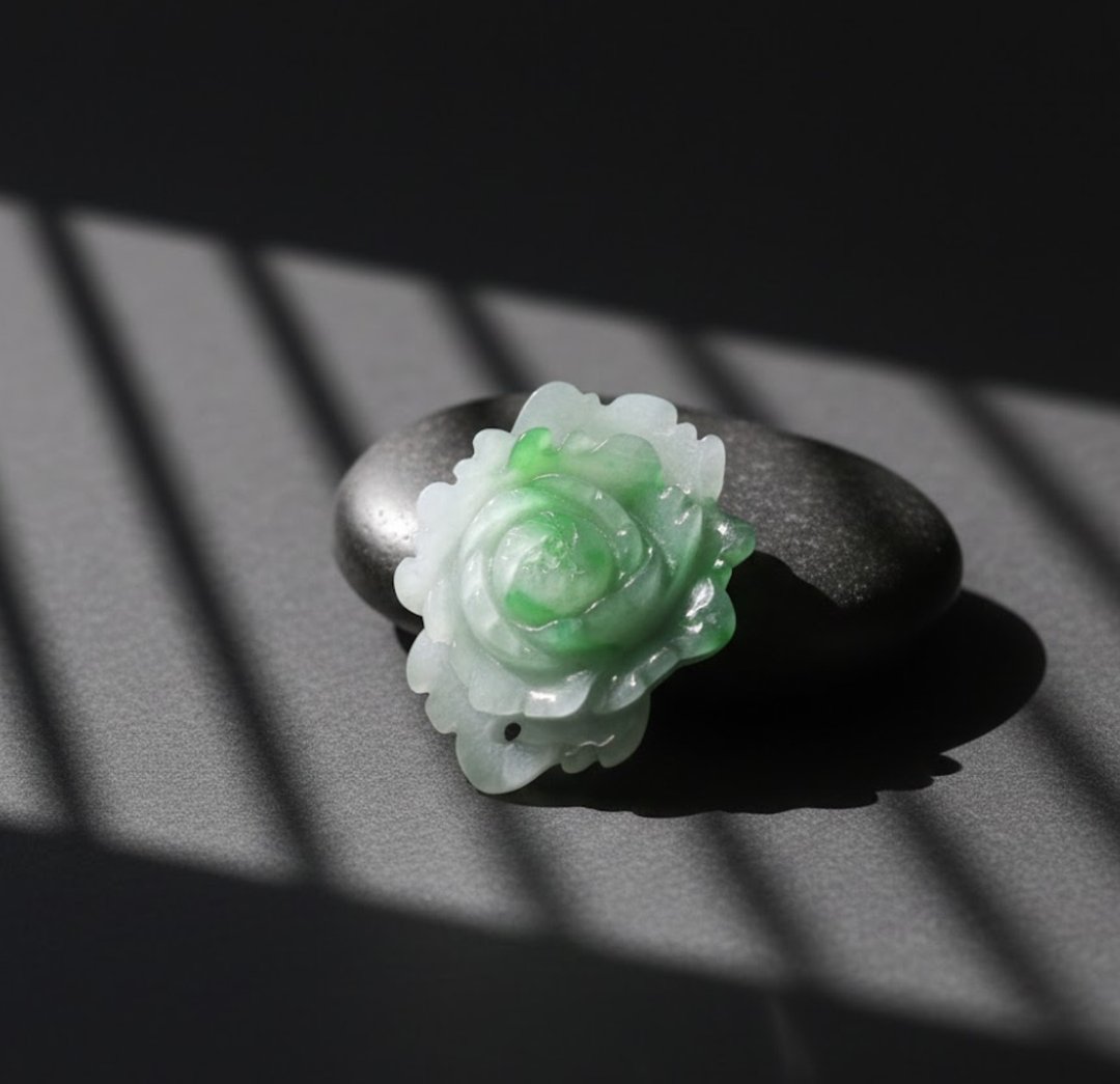 飘阳绿翡翠牡丹花 | 天然缅甸玉翡翠A货 | 送礼 - 项链 - 玉石 多色