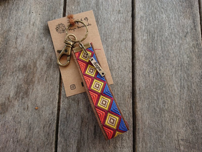 【织带钥匙圈】橘蓝菱格 - 钥匙链/钥匙包 - 棉．麻 橘色