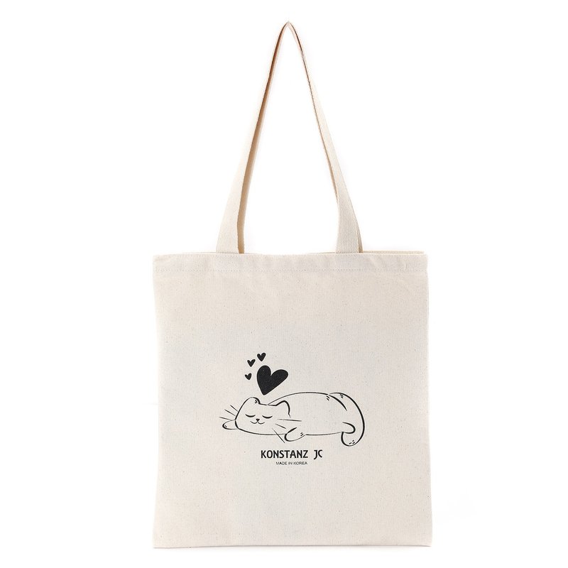 韩国制帆布袋 (猫咪图案) - 手提包/手提袋 - 棉．麻 卡其色
