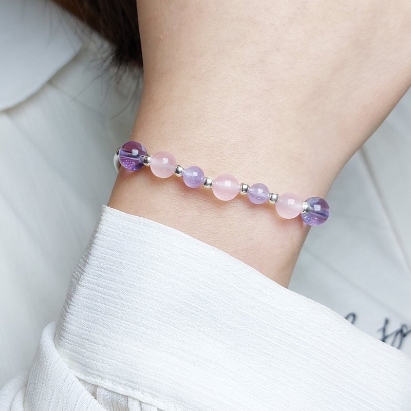 s925纯银 粉晶 薰衣草紫晶 紫水晶手链 | 手作定制 项链 耳环饰品 - 手链/手环 - 水晶 