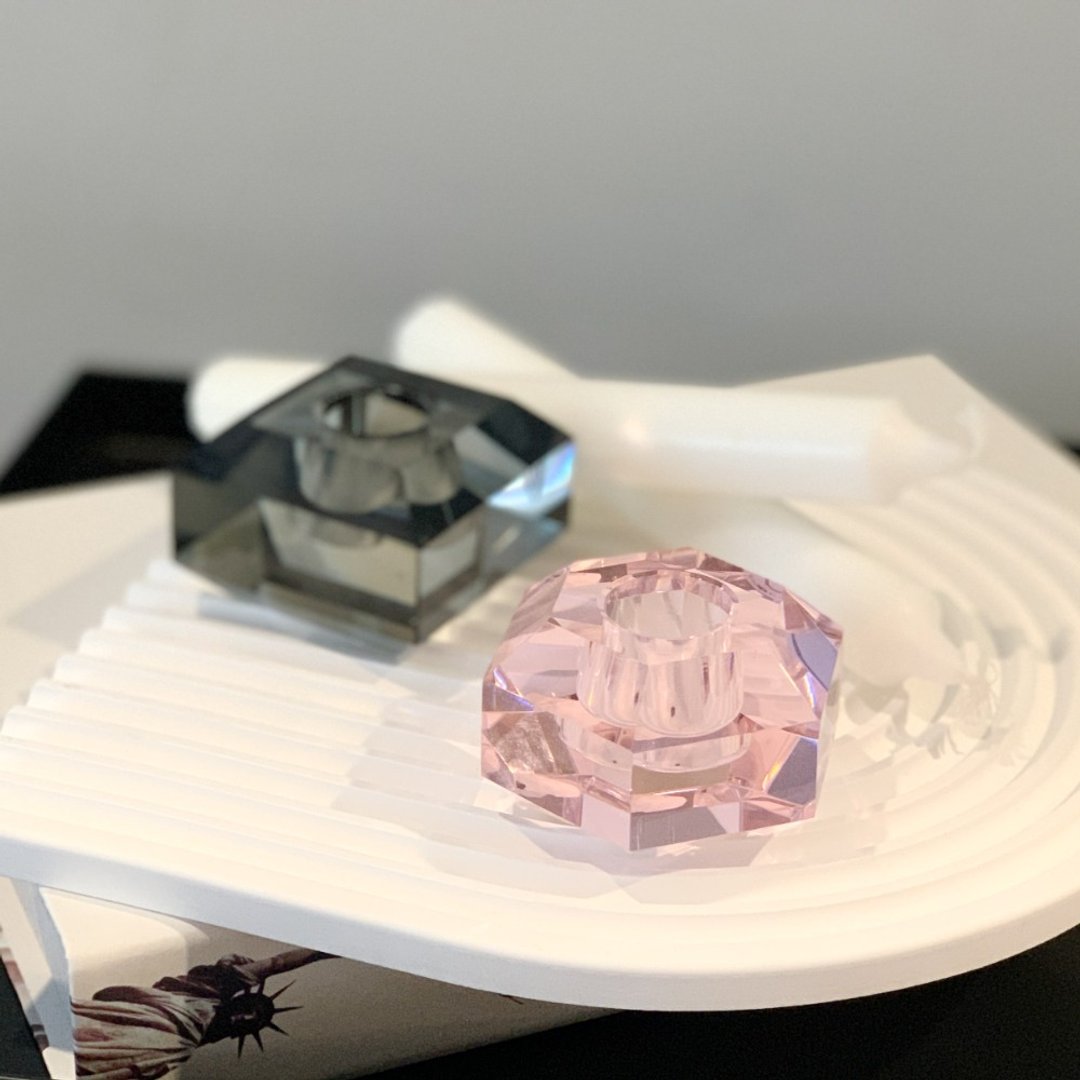 【Hübsch】 - 340704 水晶玻璃宝石造型烛台组 蜡烛 摆饰 纸镇 - 蜡烛/烛台 - 玻璃 粉红色