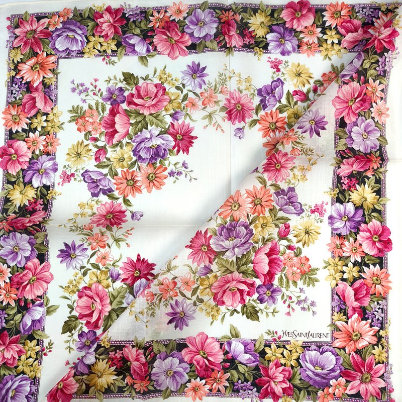 Yves Saint Laurent 古董手帕 繁花似锦 19 x 19 英寸 - 手帕/方巾 - 棉．麻 红色