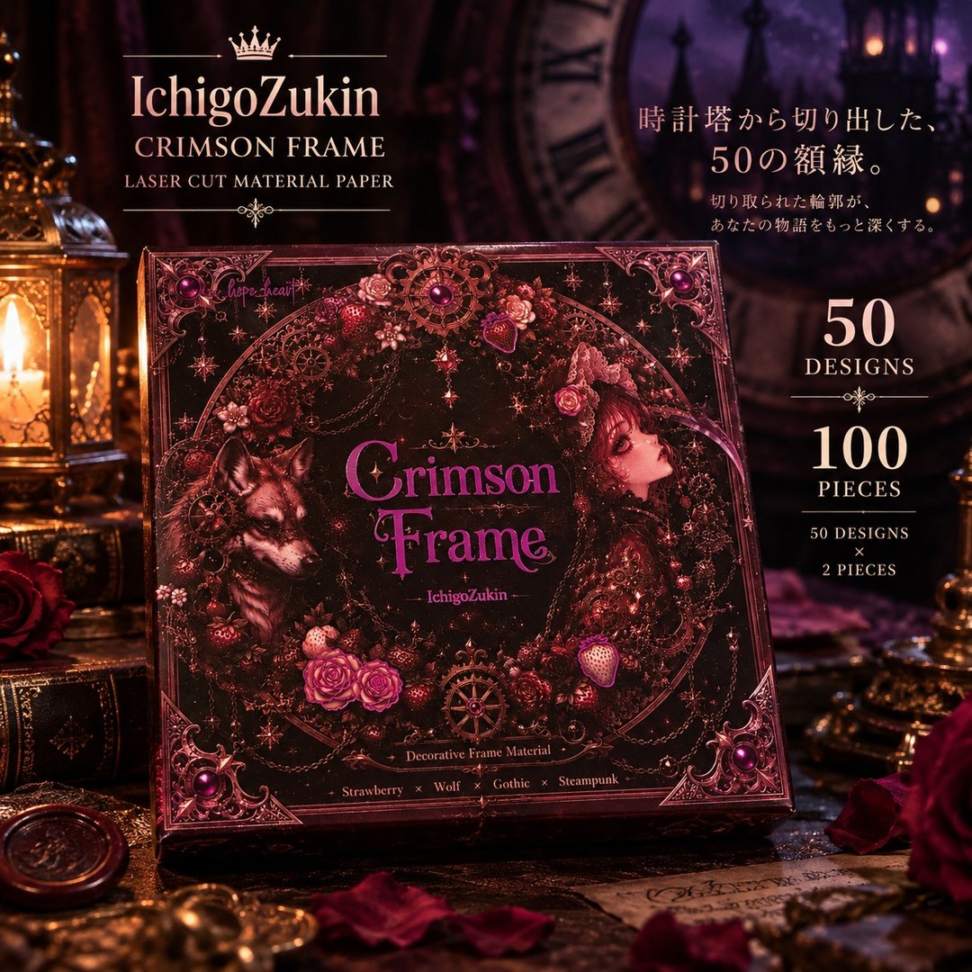 Crimson Frame 妖艳烫金雷射切割素材纸 - 笔记本/手帐 - 纸 红色