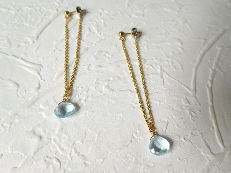 14K包金耳针荡秋千拓帕石耳环(可改夹式) 预定款 - 耳环/耳夹 - 其他材质 蓝色