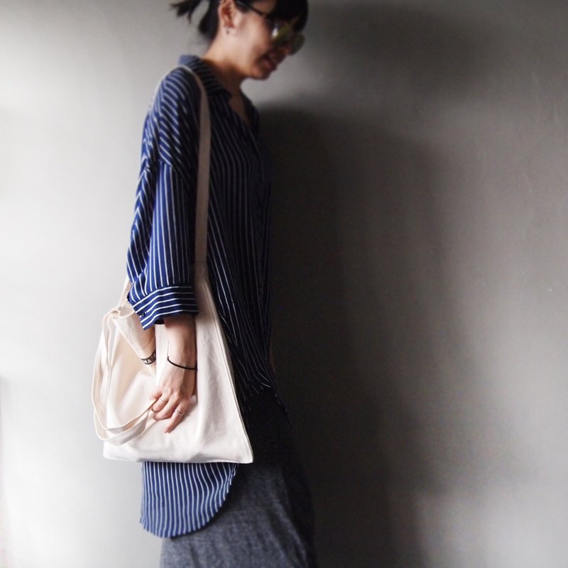 Ma'pin 十字压色限定款(5/24下架) 夏日蓝 / 长＋短背带 棉帆布 托特包 - 侧背包/斜挎包 - 棉．麻 蓝色