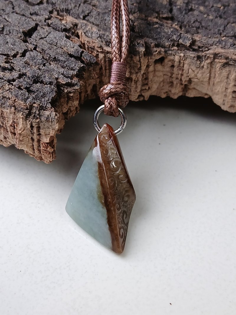 项链 古典编织 红皮油青种缅甸玉+925银/中性雕刻项链 - 项链 - 玉石 绿色