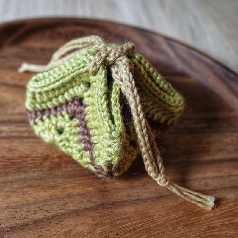 没有橡树果的小矿包/矿袋/苎麻/钩针/手工 - 束口袋双肩包 - 棉．麻 绿色