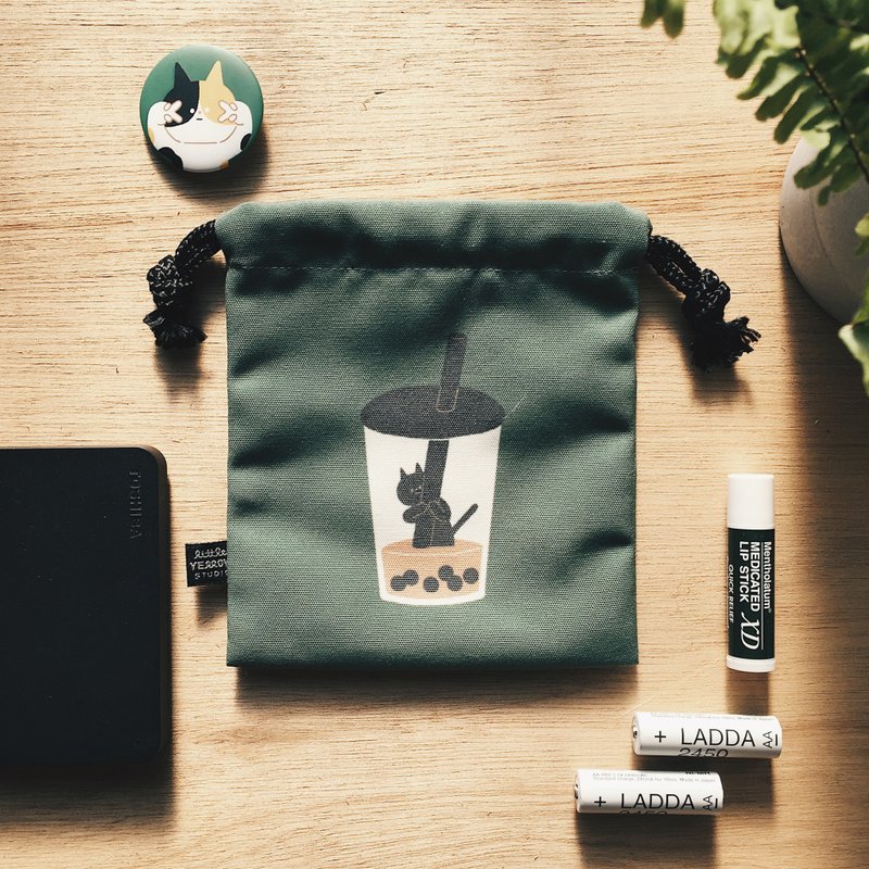 便利束口袋 - 美食系列 黑猫珍奶 - 化妆包/杂物包 - 聚酯纤维 绿色