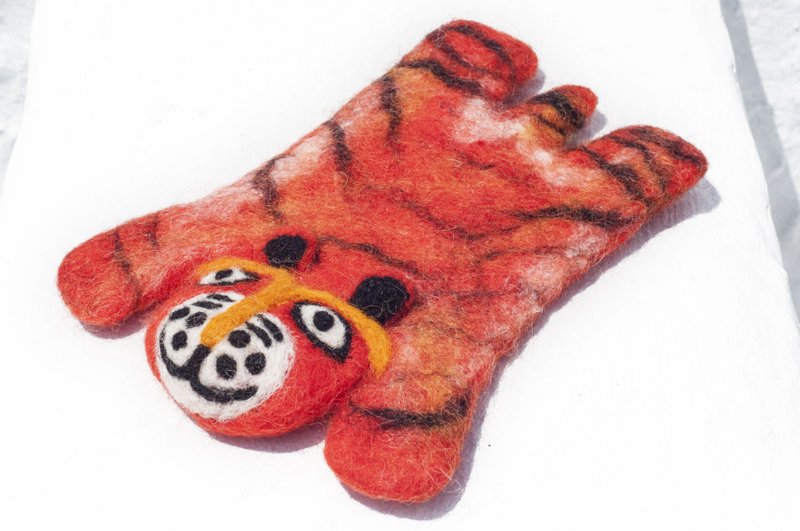 动物园 手工羊毛毡 圣诞礼物 羊毛毡杯垫 萌动物杯垫露营 圣诞礼物 情人节礼物 交换礼物 生日礼物-老虎大猫吸水杯垫日本 - 杯垫 - 羊毛 橘色