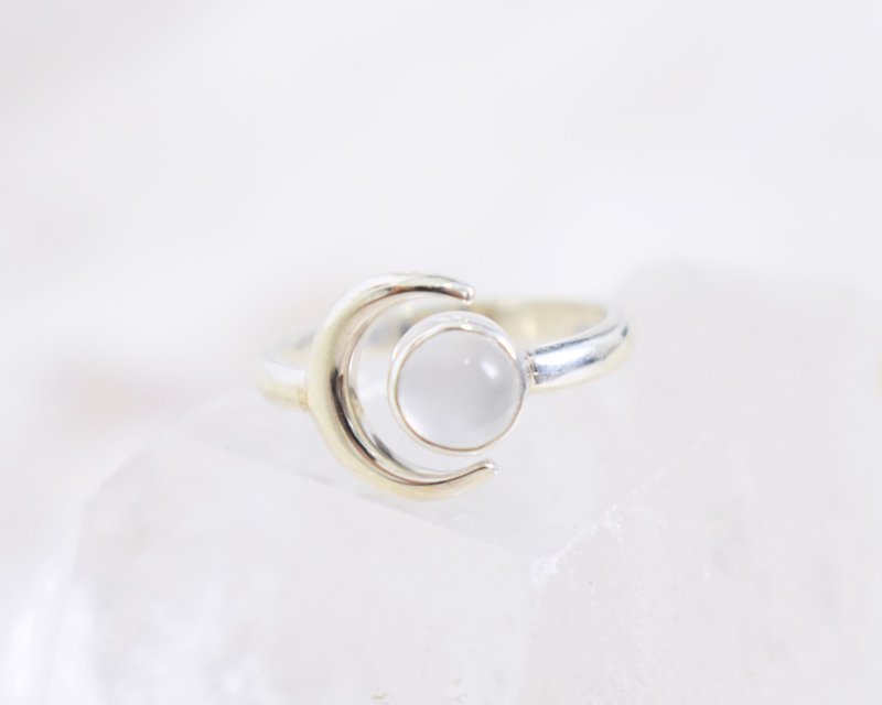Moon Ring Silver 925 Moonstone Moon Ring - 戒指 - 纯银 银色