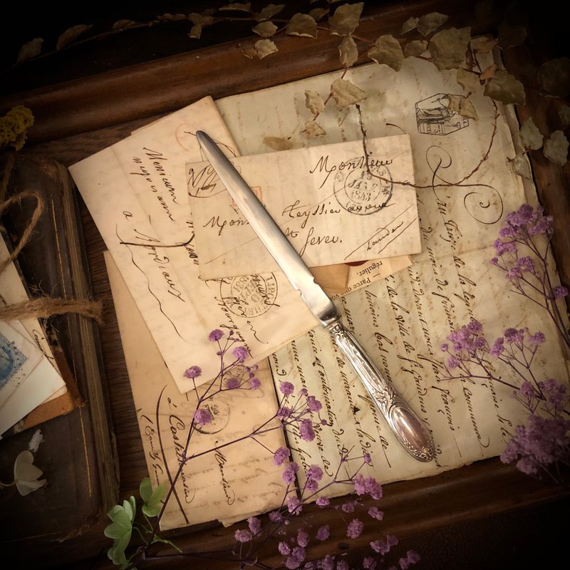 法国Art Nouveau 百年纯银柄雕花拆信刀A - 剪刀/拆信刀 - 纯银 银色