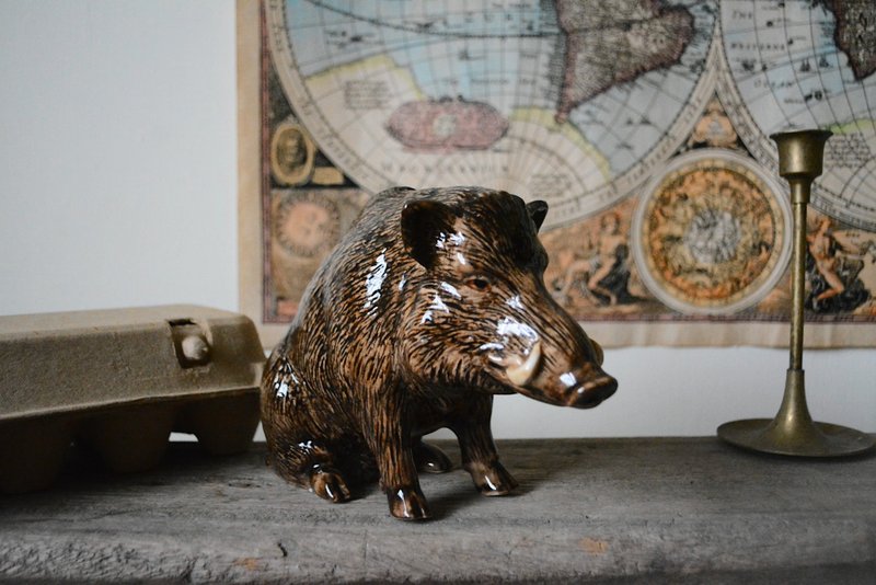 仿真野猪造型手绘陶瓷存钱筒 - 储蓄罐 - 陶 多色