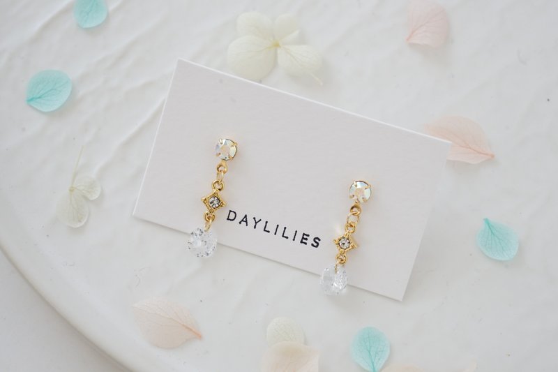 4月诞生石 - 钻石 - 耳环/耳夹 - 宝石 白色