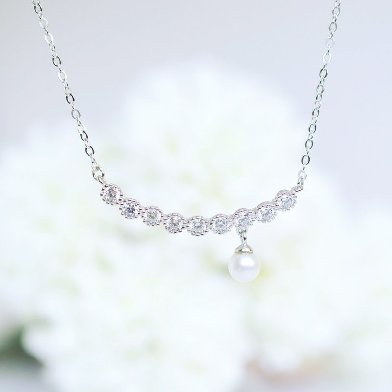 白色的月。天然淡水珍珠925银墬链  项链 - 项链 - 纯银 银色