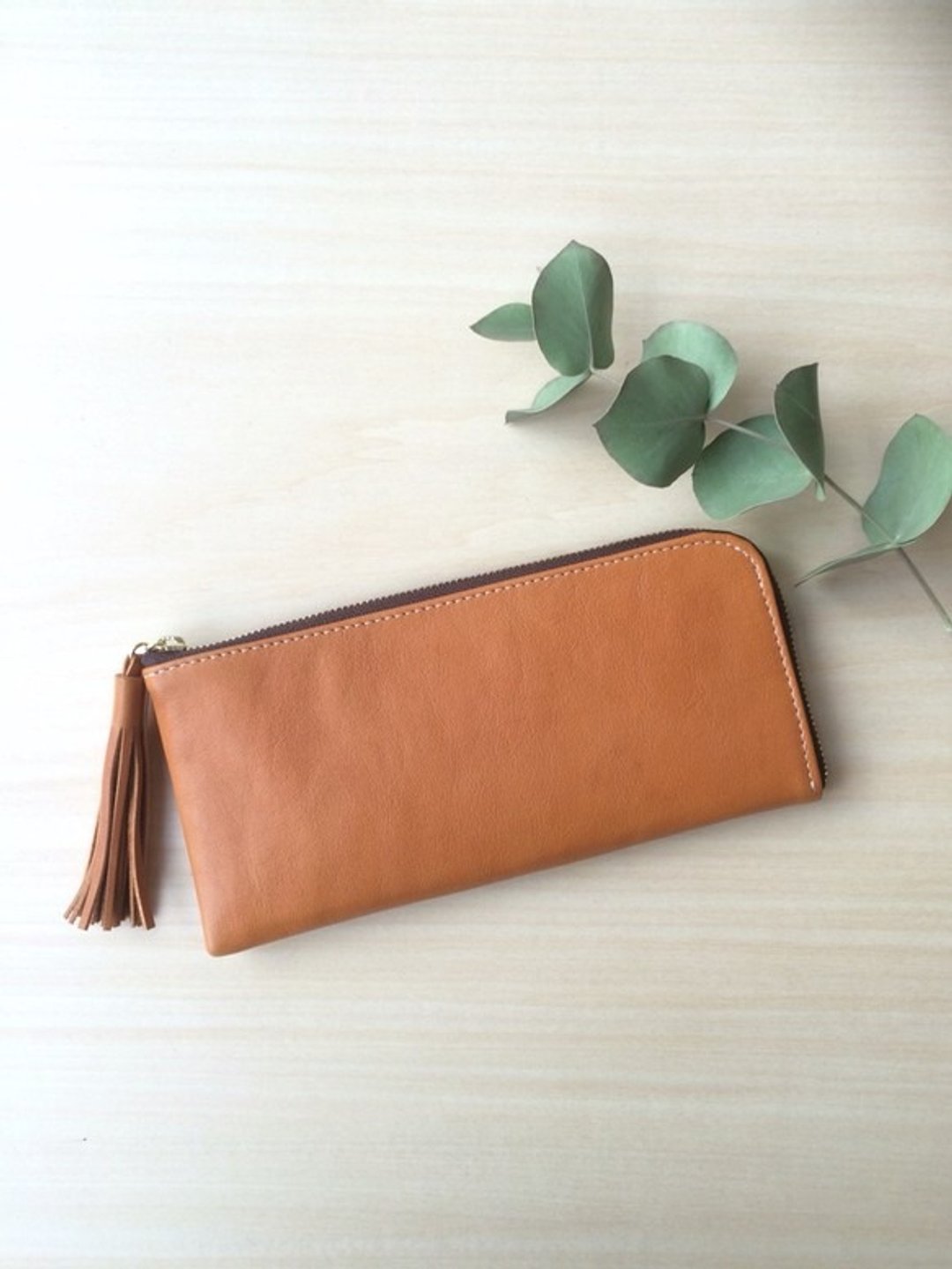 Cowhide slim long wallet L-shaped camel - 皮夹/钱包 - 真皮 咖啡色
