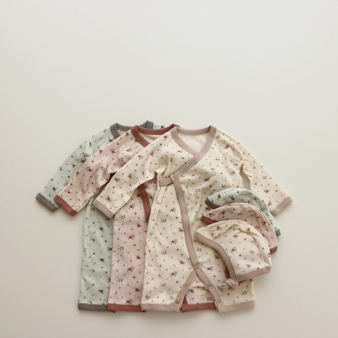 韩国轻薄罗纹布复古系碎花新生儿套装 •Blooming newborn set• - 满月礼盒 - 棉 