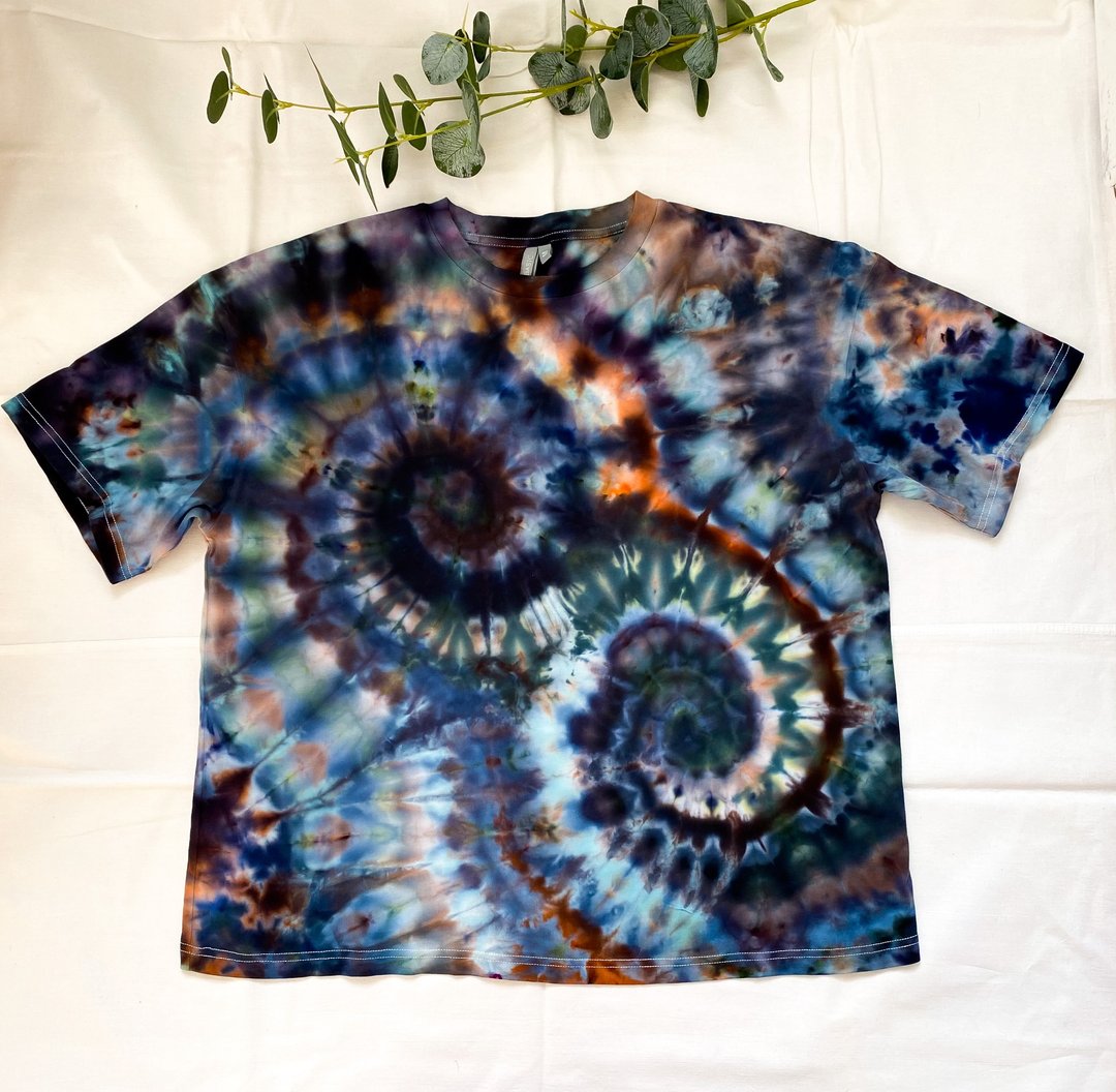 Unisex women's men's T-Shirts Tie Dye spiral custom handmade Cotton oversize 8/M - 中性连帽卫衣/T 恤 - 棉 多色